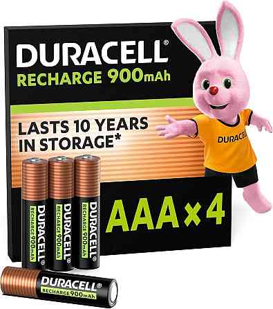 Акумулятор Duracell Recharge Ultra AAA 900 mAh чорносріблястий NiMH передзаряджений 4 шт до 100 циклів тримає заряд до 12 міс Київ