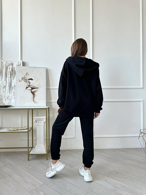 Женский прогулочный костюм тройка: кофта майка и штаны турецкая петля пенье + турецкая рибана Черный, 48/50 Одесса - изображение 7