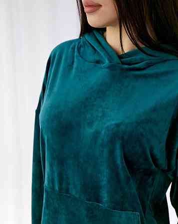 Жіночий велюровий костюм із капюшоном Смарагдовий XS Харків