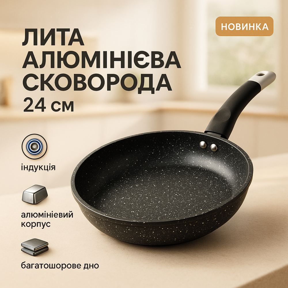 Сковорода для приготовления нескольких блюд UNIQUE UN-5135 24 см, Глубокая сковорода для кухни HD-76 Львов - изображение 15