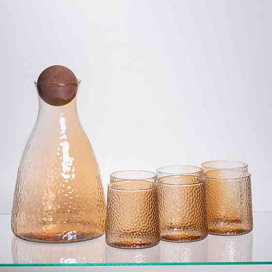 Графин з бамбуковою кришкою та 6 стаканами, коричневий Київ