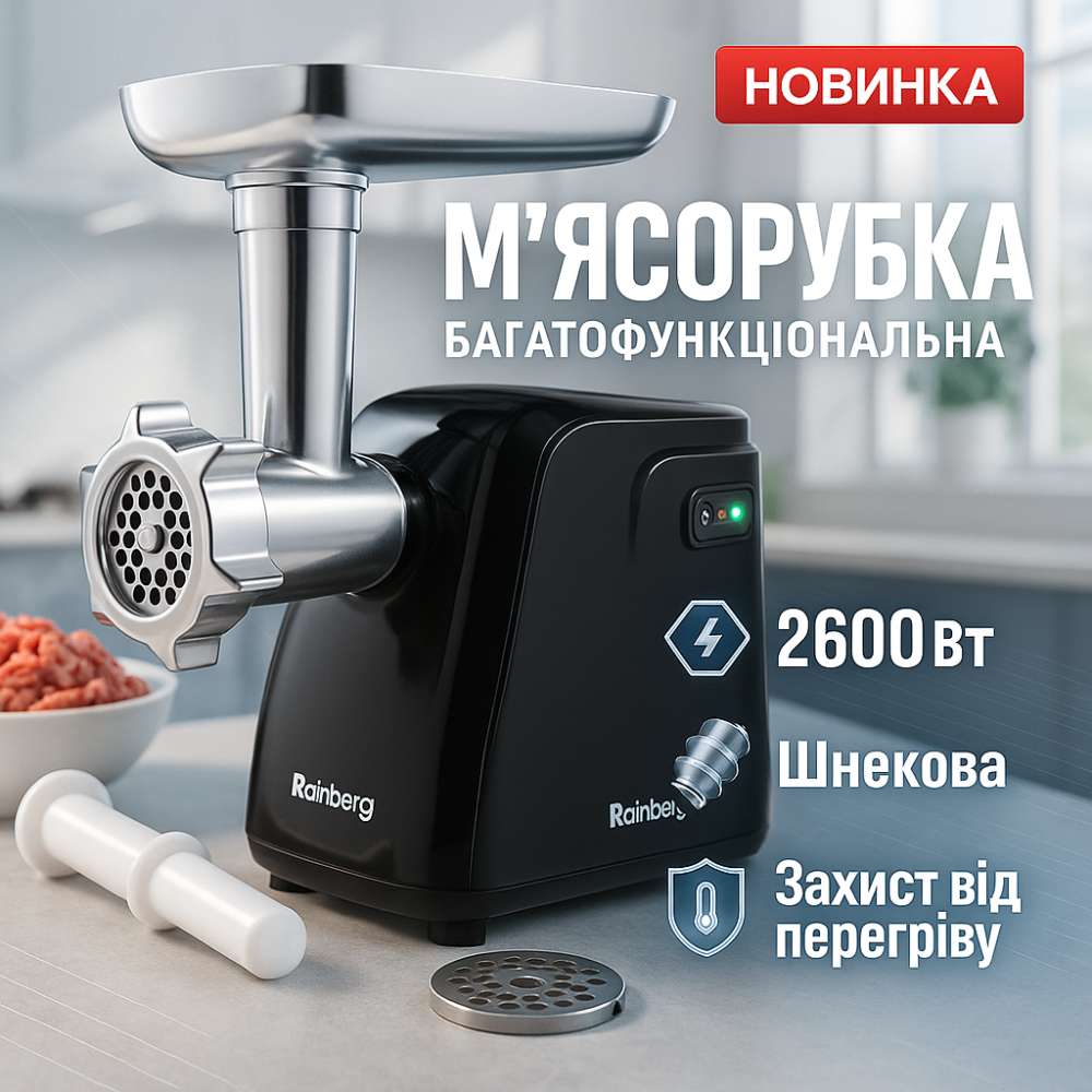 Мясорубка электрическая для мяса Rainberg RB-677 2600 Вт, Электрические мясорубки профессиональные HD-50 Львов - изображение 18