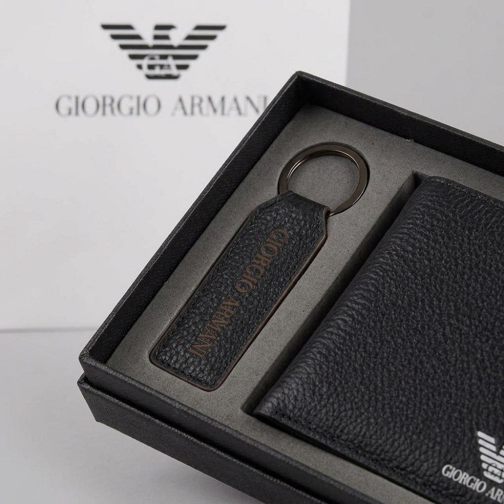 Мужской кожаный брендовый кошелек с брелком Armani (3032-2) Киев - изображение 5