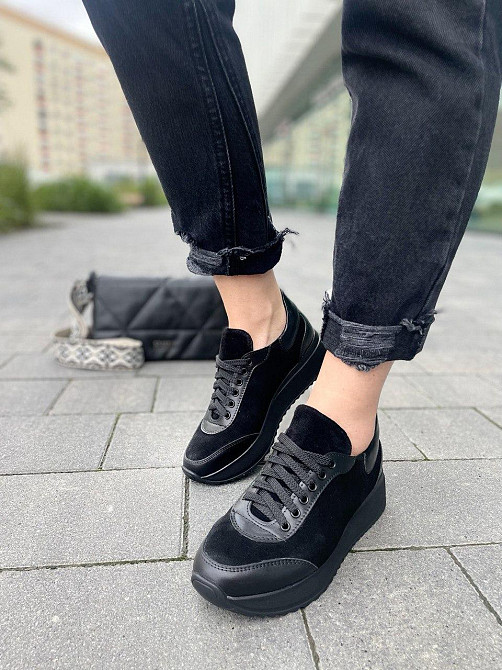 Mermaid Кросівки жіночі Mermaid чорні шкіра + замша весна-осінь (5155) Коломия - фото 8