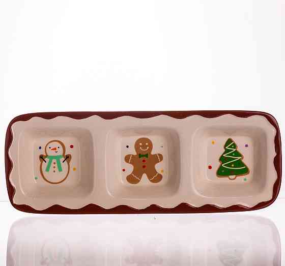 Менажниця порцелянова Merry Christmas на 3 секції 30×11×2.5 (см) прямокутна CR-1-41 Київ
