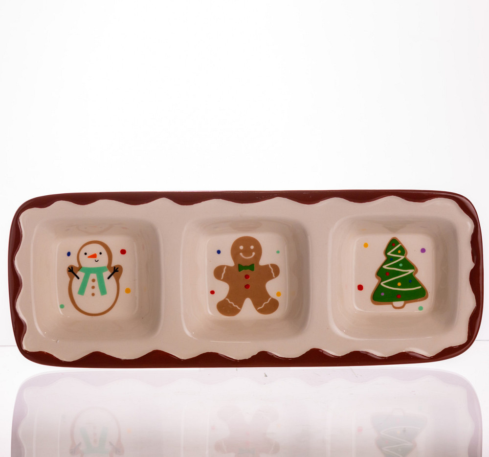Менажниця порцелянова Merry Christmas на 3 секції 30×11×2.5 (см) прямокутна CR-1-41 Київ - фото 1