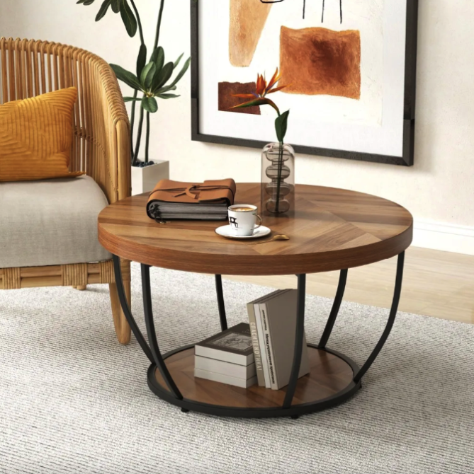Столик журнальний у стилі лофт з металевими ніжками та дерев’яною стільницею Costway Leo Київ - фото 5