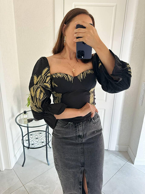 Женская романтичная блуза-корсет с вышивкой 80% хлопок, 20% полиэстер. 46, Черный Одесса - изображение 1