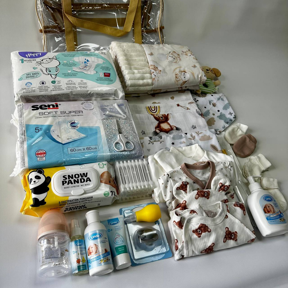Набір для пологового будинку для новонародженого 33 предмети + прозора сумка в подарунок від ЕкоМама нейтральні кольори Кривий Ріг - фото 9