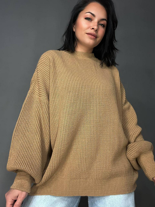 Свитер женский MIX RAY 6607 широкая модель оверсайз удлиненный, карамель, one size Киев - изображение 11