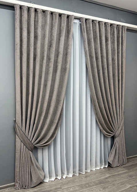 Комплект готовых штор VR-Textil Шенилл премиум VELMIRA Rich № 1927ш Пепельный 200х290 см 2 шт (32-349) Киев - изображение 3