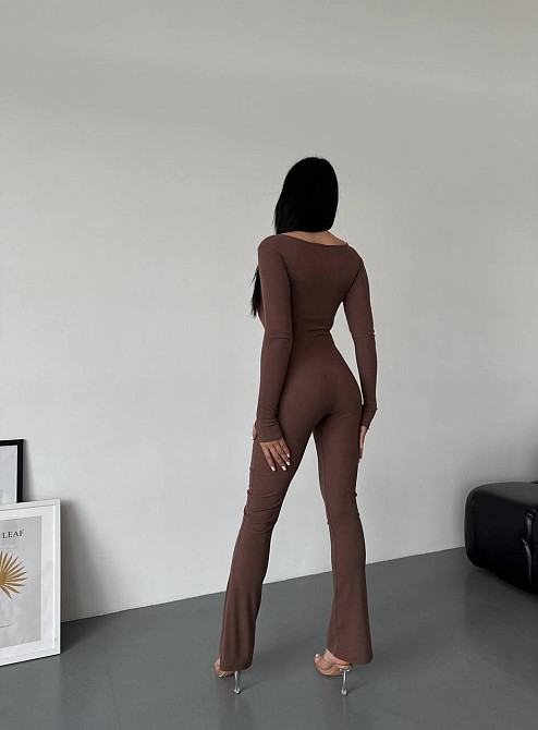 Жіночий стильний повсякденний комбінезон, щільний рубчик трикотаж. Шоколад, 42/44 Одеса - фото 3