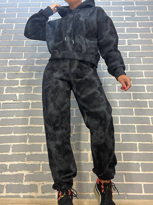 Костюм жіночий Joy One 98596 худі капюшон з джоггерами варений мармуровий утеплений чорний, чорний, L Київ - фото 10