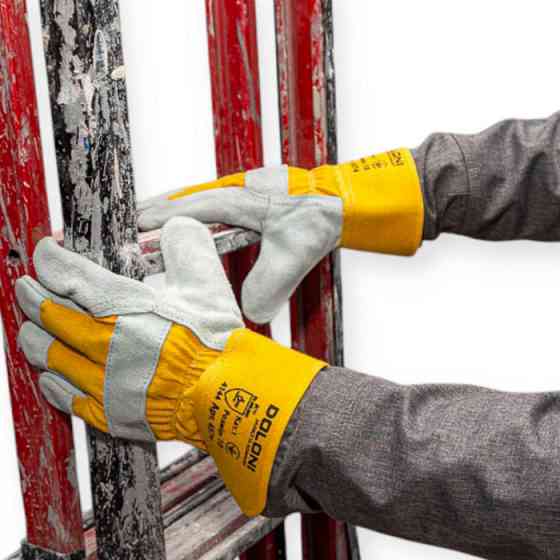 Рукавички "Краги" 27см коров'ячий спилок з тканиною, підкладка бавовна, біло-жовті Мукачево