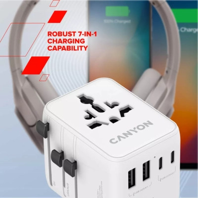 Зарядний пристрій Canyon OnTour 70 3xUSB-C + 2xUSB-A EU/UK/US/AUS 70W White (CNS-TA70W1006W) Вінниця - фото 9