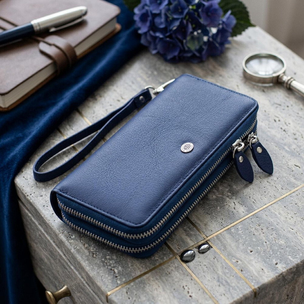Жіночий гаманець клатч з натуральної шкіри для карток та купюр ST Leather 19431 Синій Київ - фото 11