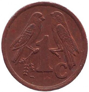 Південноафриканські (Капські) горобці. Монета 1 цент. 1997 рік, ПАР..(Д) Полтава - фото 1