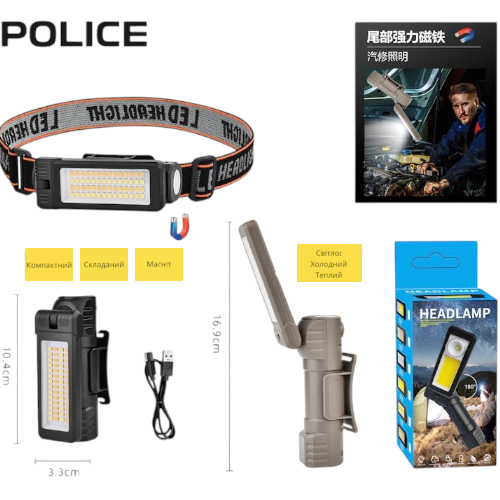 Налобний ліхтар PL-195, акумуляторний, водонепроникний, ЗУ Type-C Дніпро