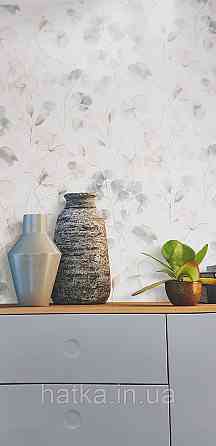 Обои виниловые на флизелине Rasch County Living метровые листья ветки прованс коричневые синие серые на белом Киев