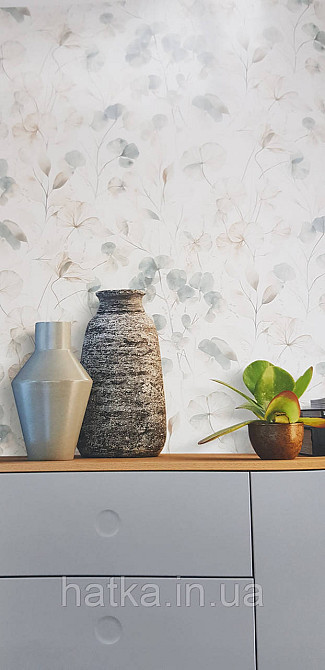 Обои виниловые на флизелине Rasch County Living метровые листья ветки прованс коричневые синие серые на белом Киев - изображение 1