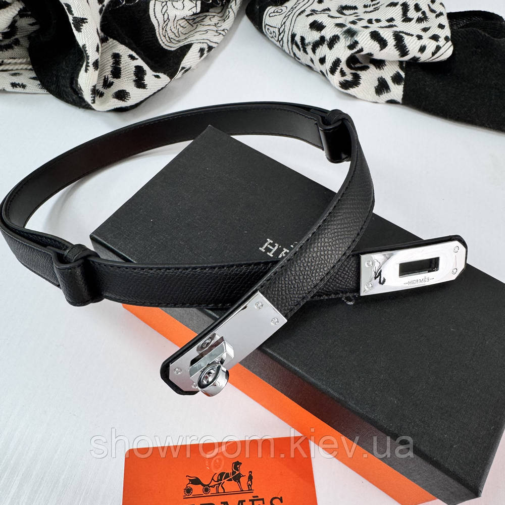 Черный женский кожаный ремень Hermes Гермес (280-2) Киев - изображение 5