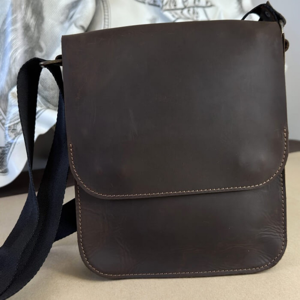 Сумка коричнева через плече чоловіча Майамі, сумка месенджер чоловіча 20*24*4 см з широким ремінцемMasterSem Київ - фото 1