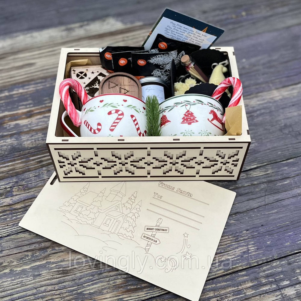 Новорічний подарунок для родини або пари — чашки, свічки, чай, мед, будиночок з підсвіткою Ірпінь - фото 8