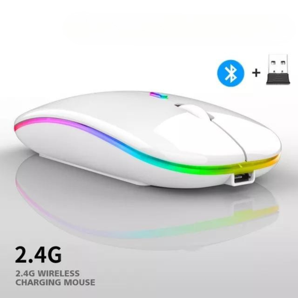 Мишка бездротова комп'ютерна, безшумна, оптична з RGB-підсвічуванням 2.4G+Bluetooth DPI 800/1000/1200 біла Кам'янець-Подільський - фото 4