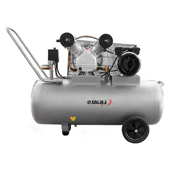 Компрессор двухцилиндровый ременный 2.5кВт 396л/мин 10бар 100л (2 крана) SIGMA (7044151) Ровно