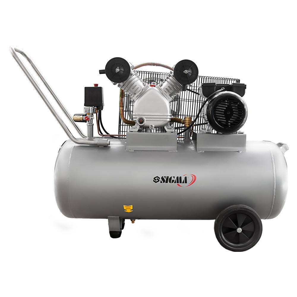 Компрессор двухцилиндровый ременный 2.5кВт 396л/мин 10бар 100л (2 крана) SIGMA (7044151) Ровно - изображение 2