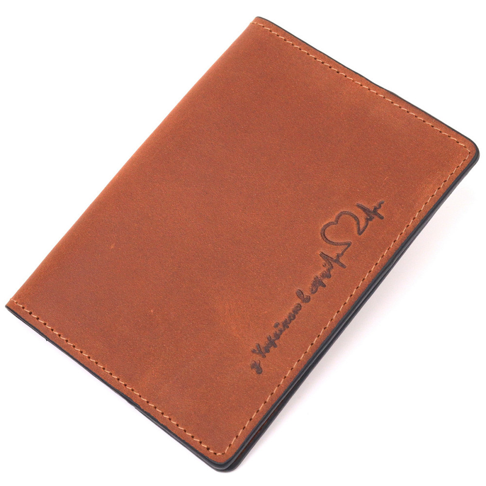 Ексклюзивна обкладинка на паспорт із вінтажної шкіри Серце Світло-коричнева (GRANDE PELLE) Київ - фото 5