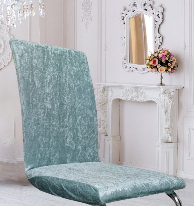Універсальний натяжний чохол накидка на стілець зі спинкою велюр м'ята Royan Туреччина 0016 Біла Церква - фото 2
