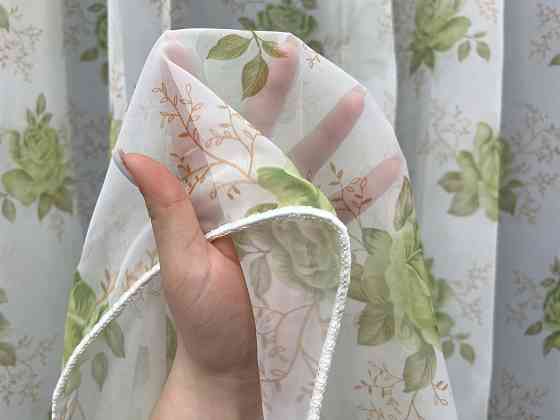 Тюль VR-Textil 1810т Шифон з принтом Білий з салатовий 400х270 см (42-1246) Київ