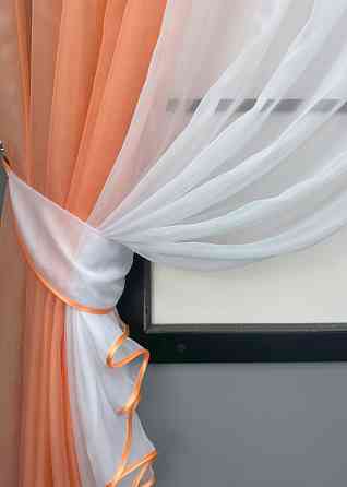 Кухонные шторки VR-Textil № 096к с подвязками персиковый с белым 400х170 см (52-1184) Киев