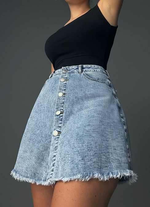 Шорти-спідниця жіночі Vanver 227 джинсові на гудзиках з бахромою блакитні, блакитний, З4, 34, 93 см, 121 см Київ - фото 7