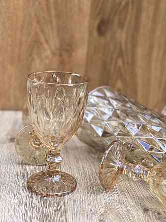 Набір 6 шт. келихів + глечик 1 л. «Дзеркальний Смарагд» 300 мл бурштиновий колір Київ