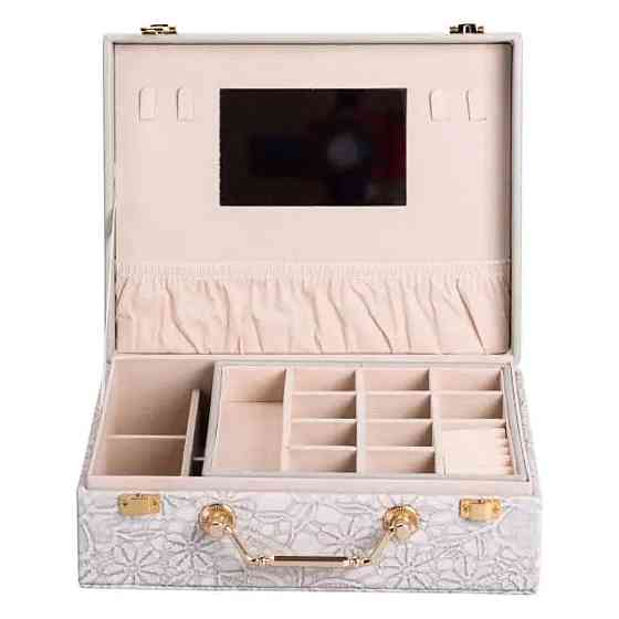 Шкатулка для украшений из эко кожи 2 яруса с зеркалом органайзер для ювелирных изделий HP-5-15G Киев