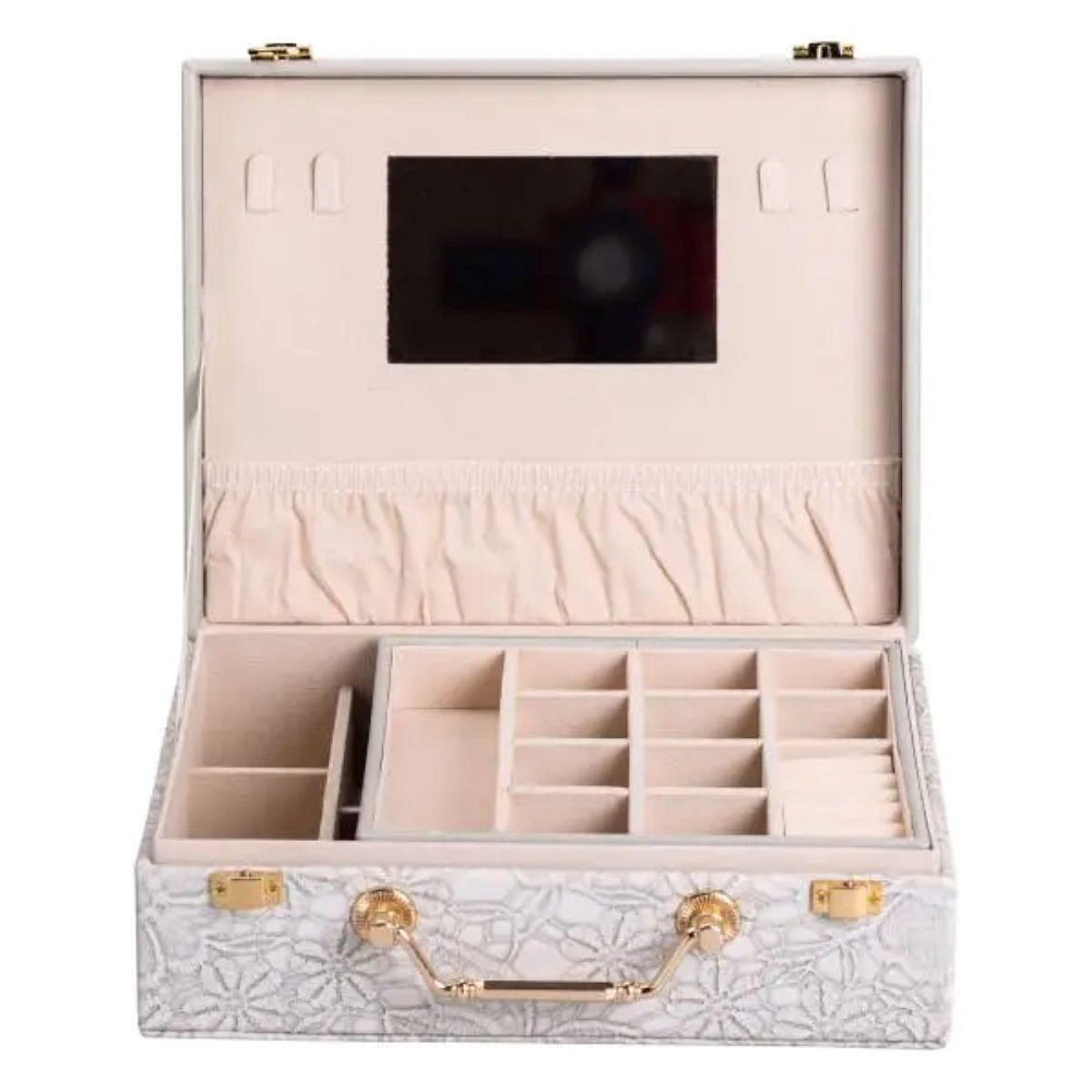 Скринька для прикрас з еко шкіри 2 яруси із дзеркалом органайзер для ювелірних виробів HP-5-15G Київ - фото 1