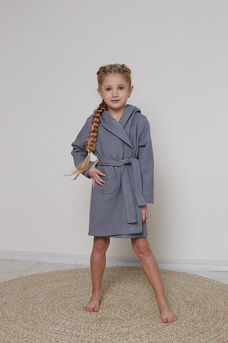 Халат детский вафельный Ideal Textile с капюшоном серый (56860660) Черновцы - изображение 2