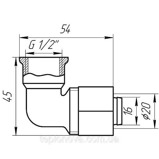 Уголок с внутренней резьбой APE 752 L 1/2″х20 ITALY Черновцы