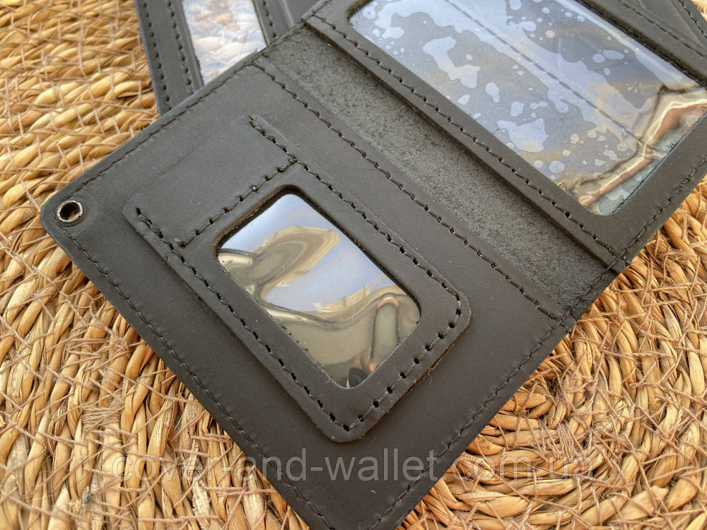 Шкіряна обкладинка ДСНС із відділенням для жетону чорного кольору Puos Київ - фото 3