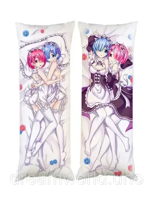 Подушка дакімакура Життя з нуля Рем і Рам декоративна парова подушка для обіймання 50х170 Харків - фото 1