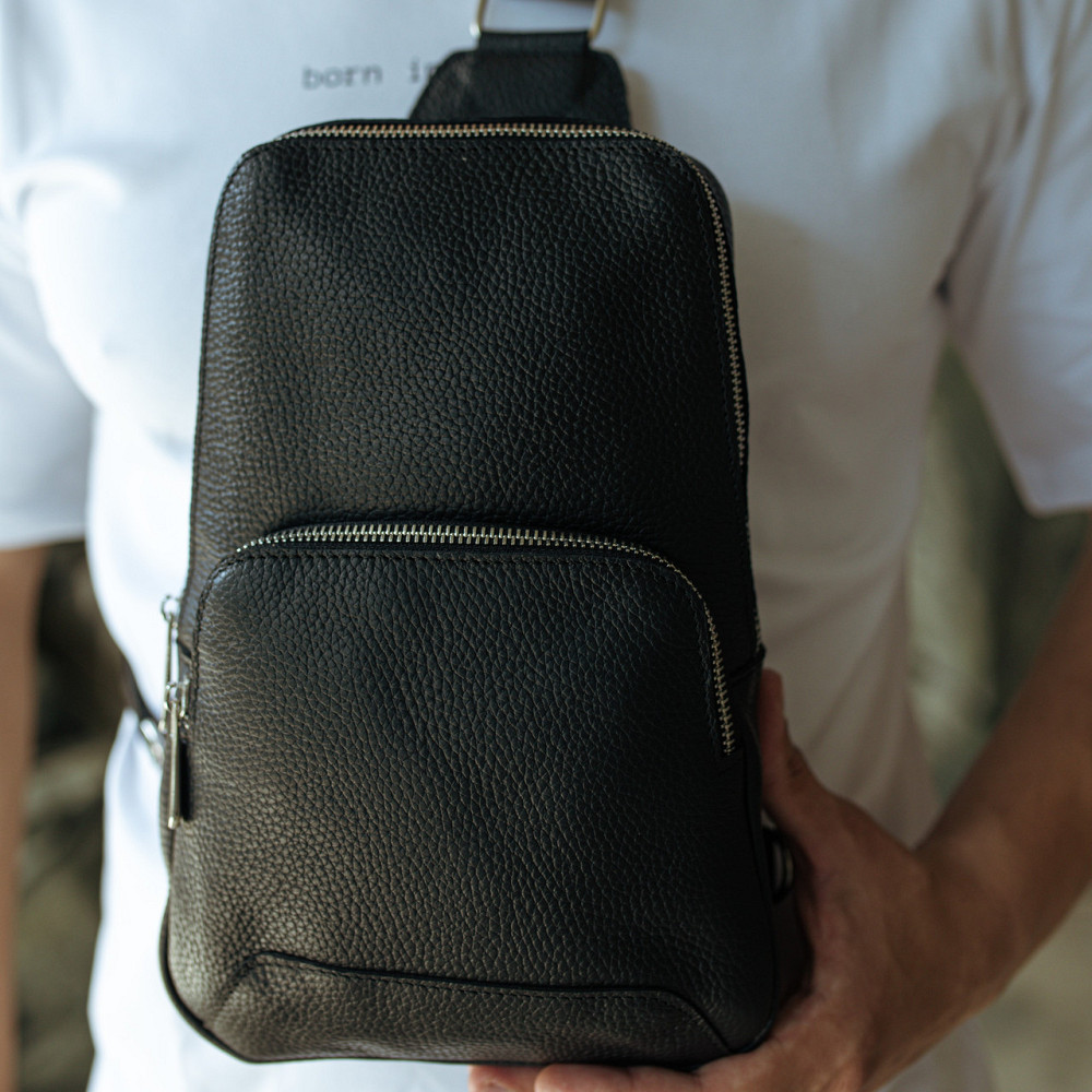 Сумка слинг мужская кожаная вместительная повседневная для парня, чернаяMasterSem Киев - изображение 3