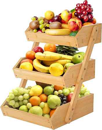 Бамбукова кухонна етажерка для фруктів і овочів,триярусна, настільна, дерев'яна Полиця 30×33×41 см Кам'янець-Подільський