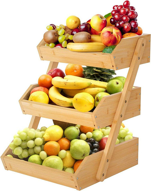 Бамбукова кухонна етажерка для фруктів і овочів,триярусна, настільна, дерев'яна Полиця 30×33×41 см Кам'янець-Подільський - фото 6
