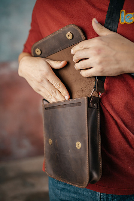 Мужская барсетка с клапаном, черная сумка через плечо из натуральной кожи, классический мессенджерMasterSem Киев - изображение 5