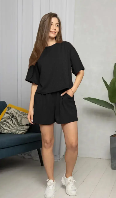 Стильный легкий костюм в рубчик Черный 50/52 Харьков - изображение 1