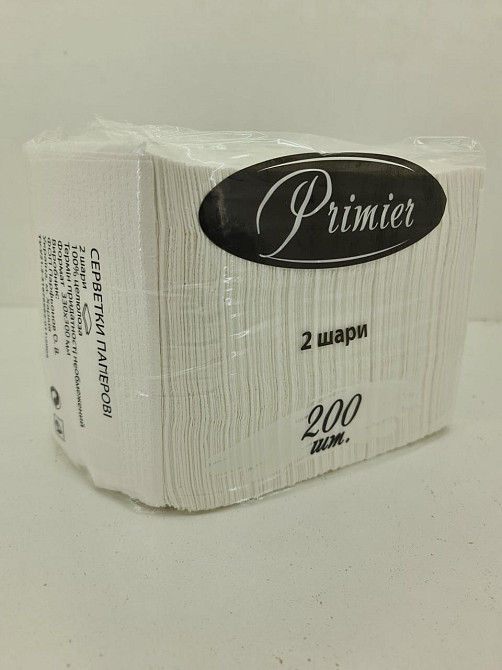 Салфетка бумажная 200лист Премьер банкетная (33х30)  2-ух слойные Белая (1 пачка) Харьков - изображение 2