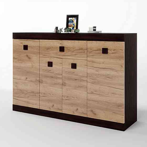 Великий комод Еверест з дверима та ящиком Соната-7 140х38х94 венге темний + дуб крафт золотий (DTM-2017) Львів