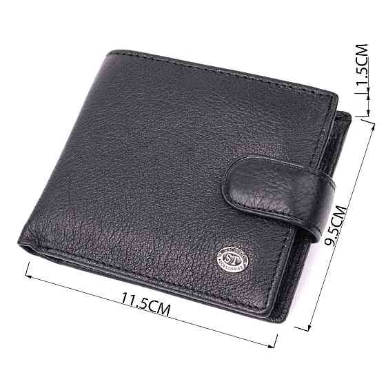 Мужской горизонтальный бумажник среднего размера из натуральной кожи ST Leather 22484 Черный Киев